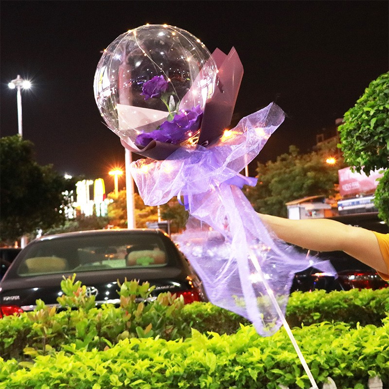 LED Luminous Rose Balloon Bouquet Transparent Bobo Ball Romantic Gift