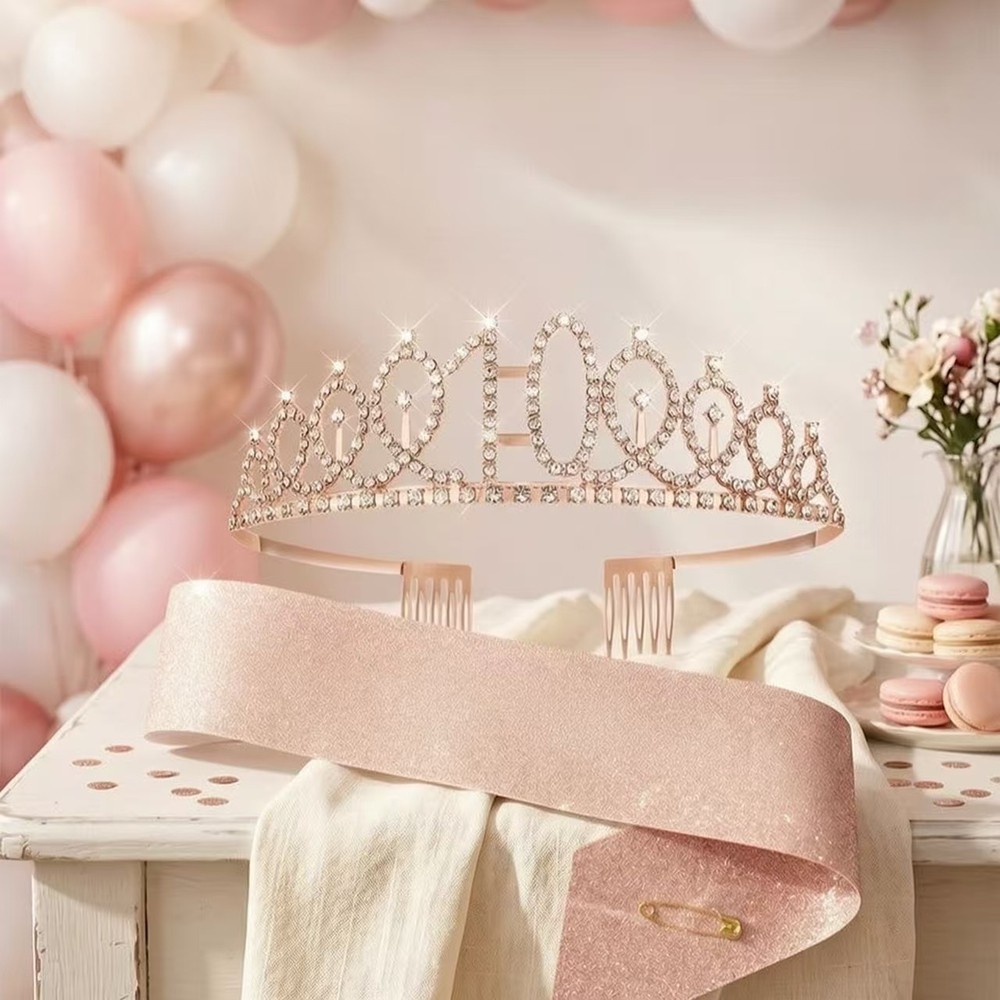 Tiara and Sash Set for Birthday Girls Women Milestone 10th 16th 18th 30th 40th