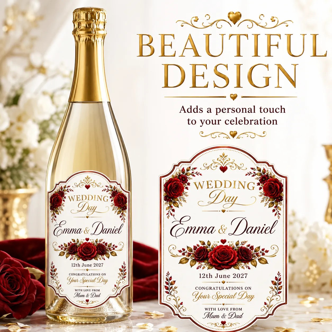 Personalised Wedding Day Bottle Label Sticker Custom Bride Groom Gift Wine