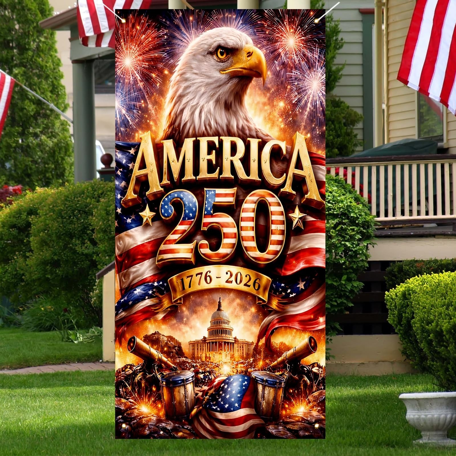 Jiudungs America 250th Anniversary Flag Door Cover – Patriotic Decorations