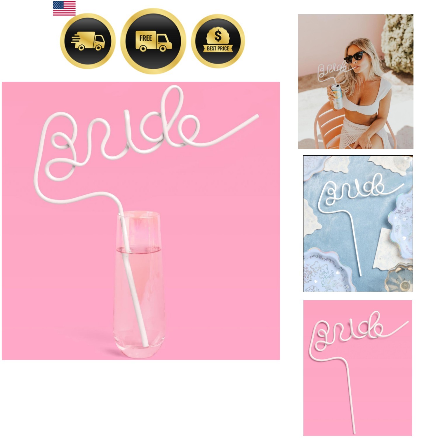 Bachelorette Party XL White Bride Straw | Bridal Shower Party Decorations | B…