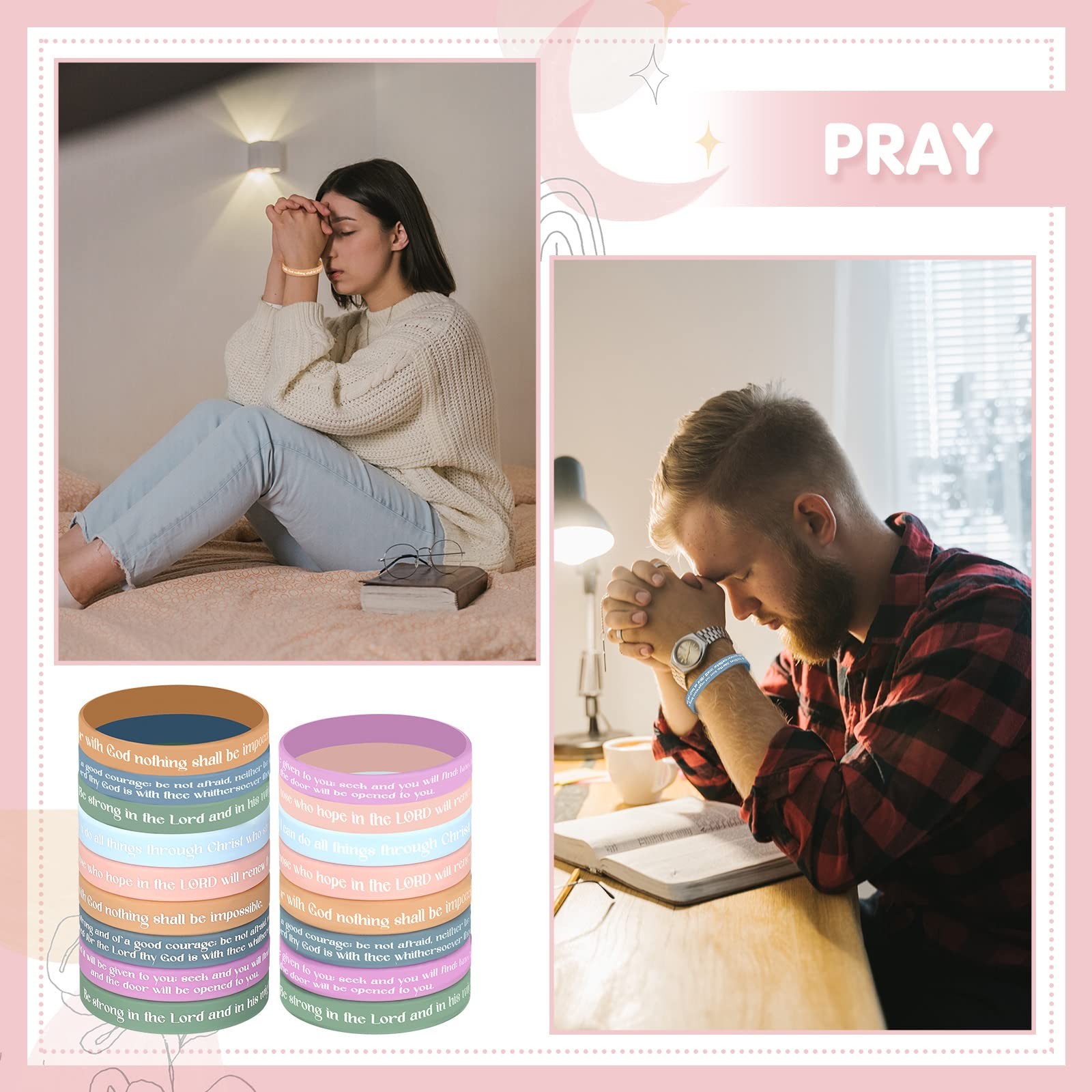 36 Pieces Christian Bible Bracelets Rubber Bible Verse Bracelets Religious Si…