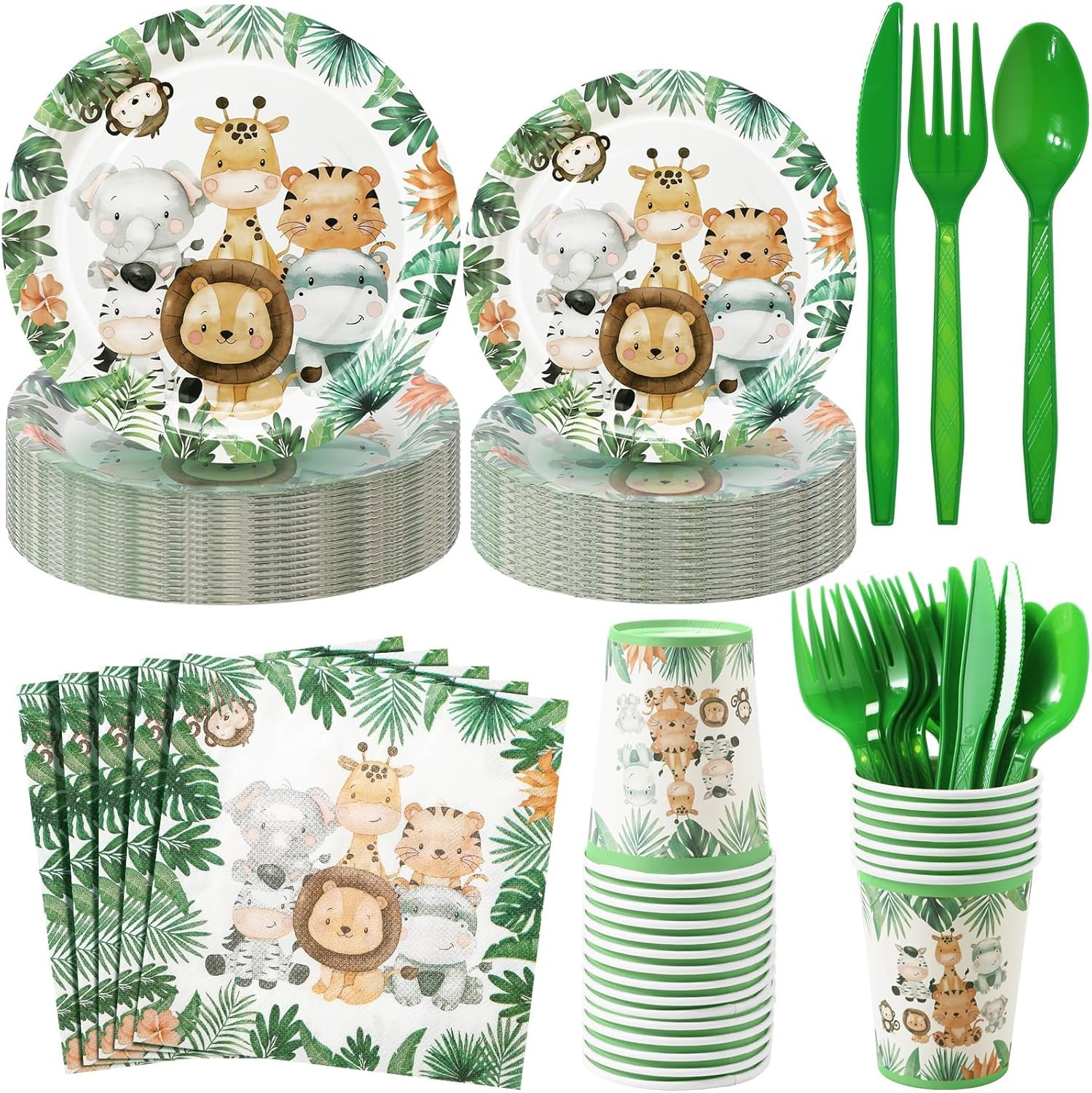 280 Pcs Jungle Safari Tableware Set for Birthday Party Supplies