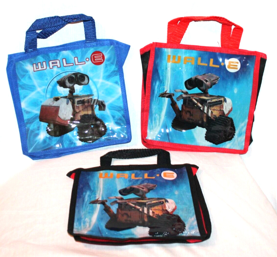 NEW LOT OF 3 DISNEY WALL E SMALL TOTE BAGS 2″ X 8″ X 8″ PARTY FAVORS