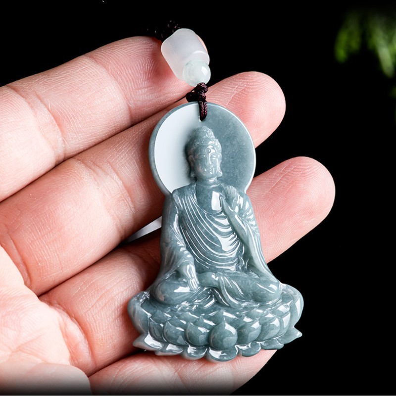 Natural Genuine Blue Green A Jade Jadeite China Style Pendant Amitabha 阿弥陀佛 Gift