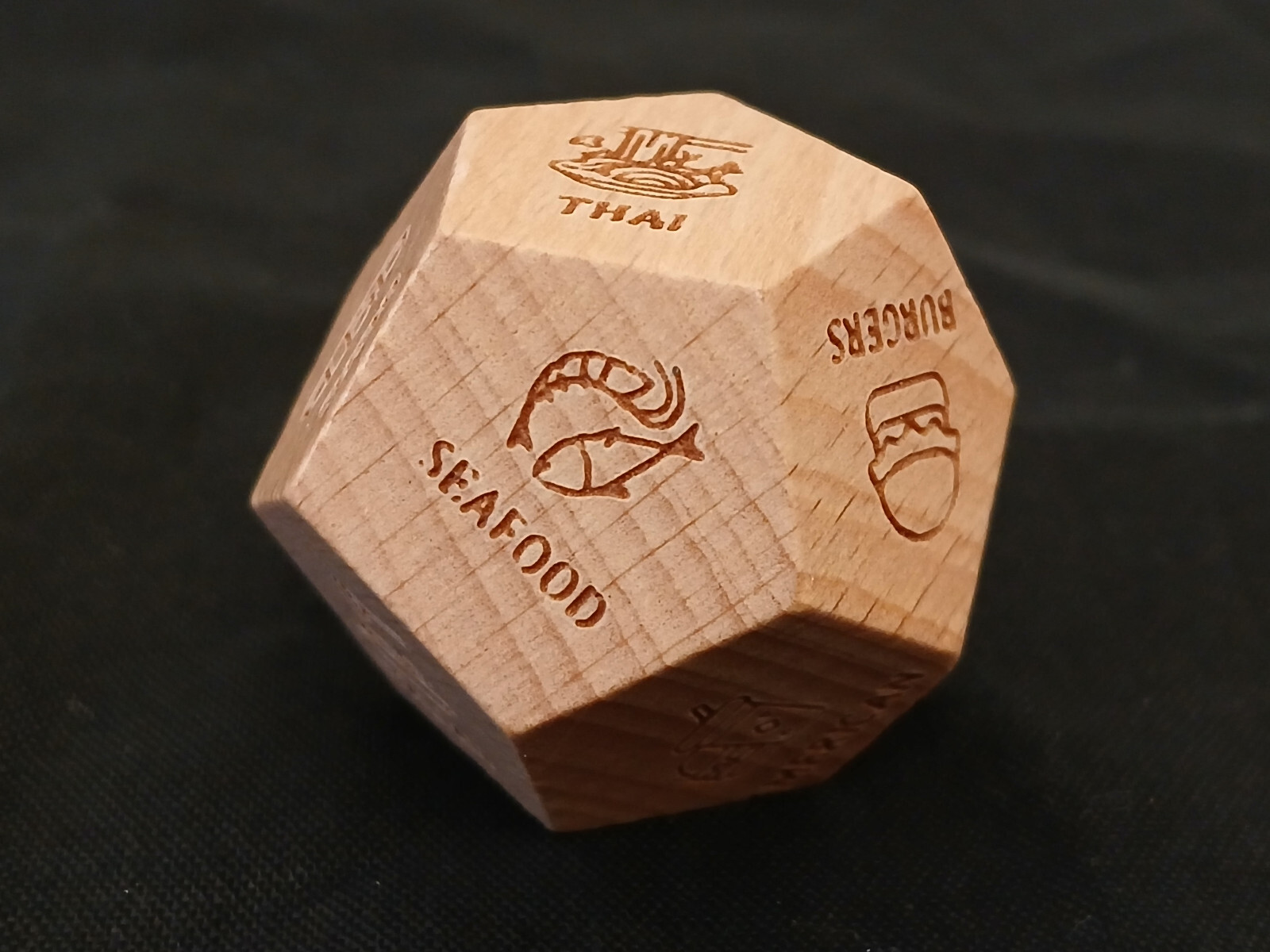 Date Night 12 Sided Wooden Dice with Different Food Meal Option