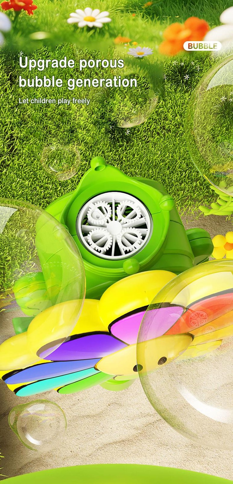 Smile Pinwheel Bubble Wand Automatic Blower LED Light-up Kids Outdoor Part