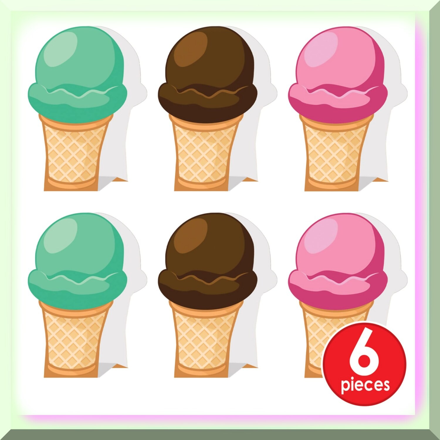 Set of 6 Summer Ice Cream Cone Cardstock Centerpieces