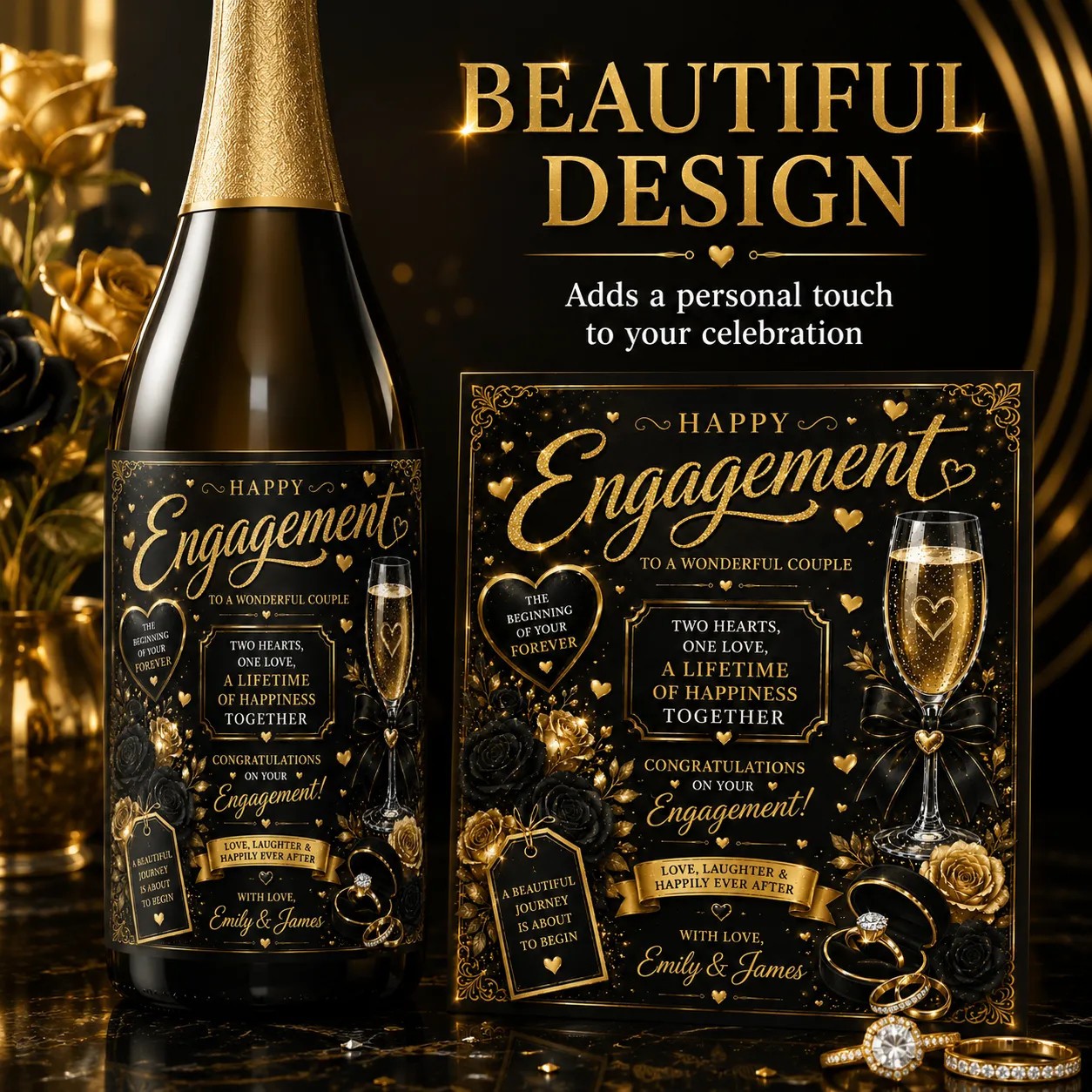 Personalised Engagement Bottle Label Sticker Custom Wine Champagne Gift