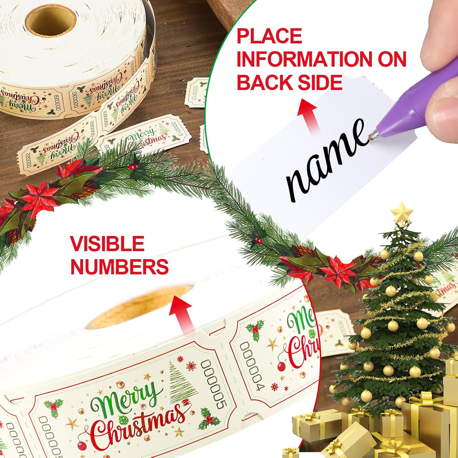 1000 Christmas Raffle Tickets Merry Christmas Carnival Raffle Tickets Red Num…