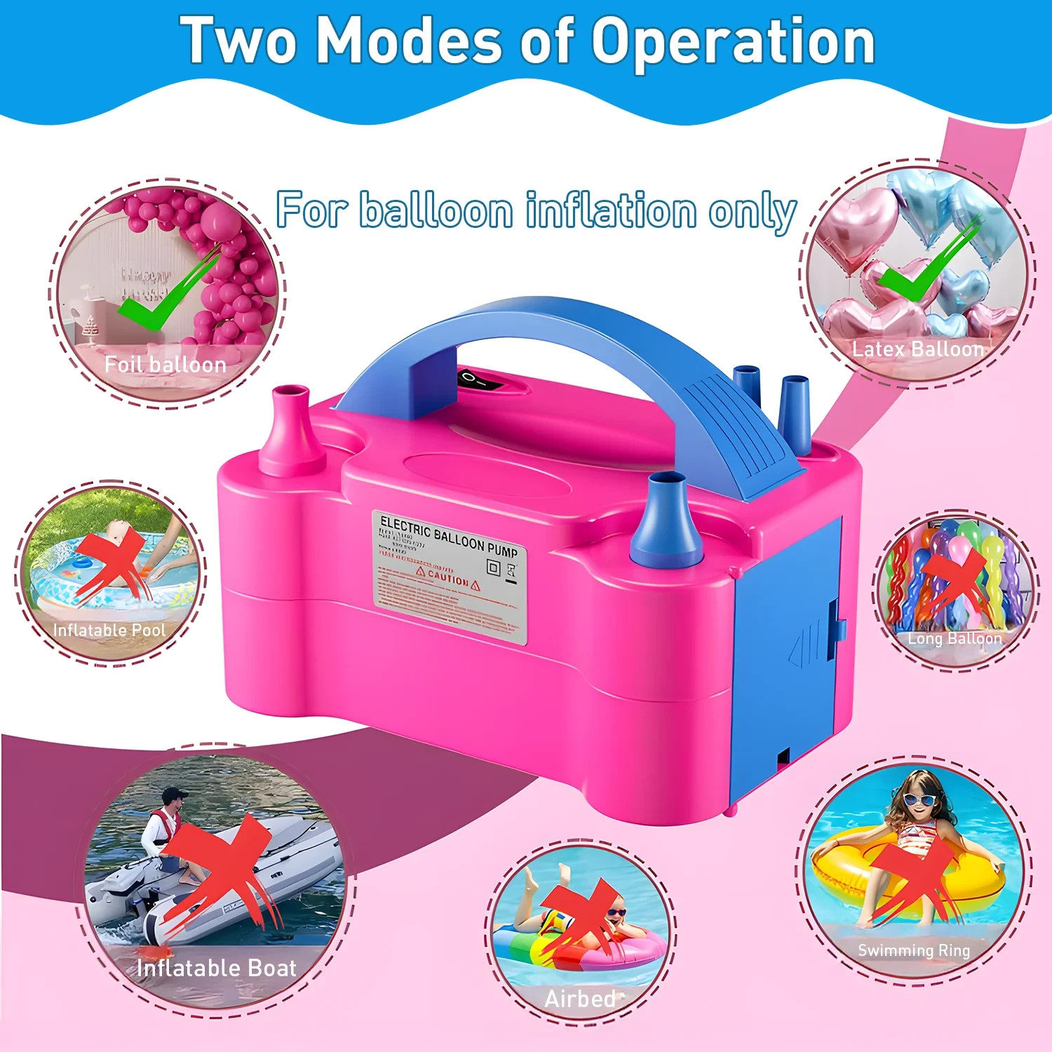Electric Balloon Pump Dual Nozzle Portable Inflator Party Decoration Tool Pink