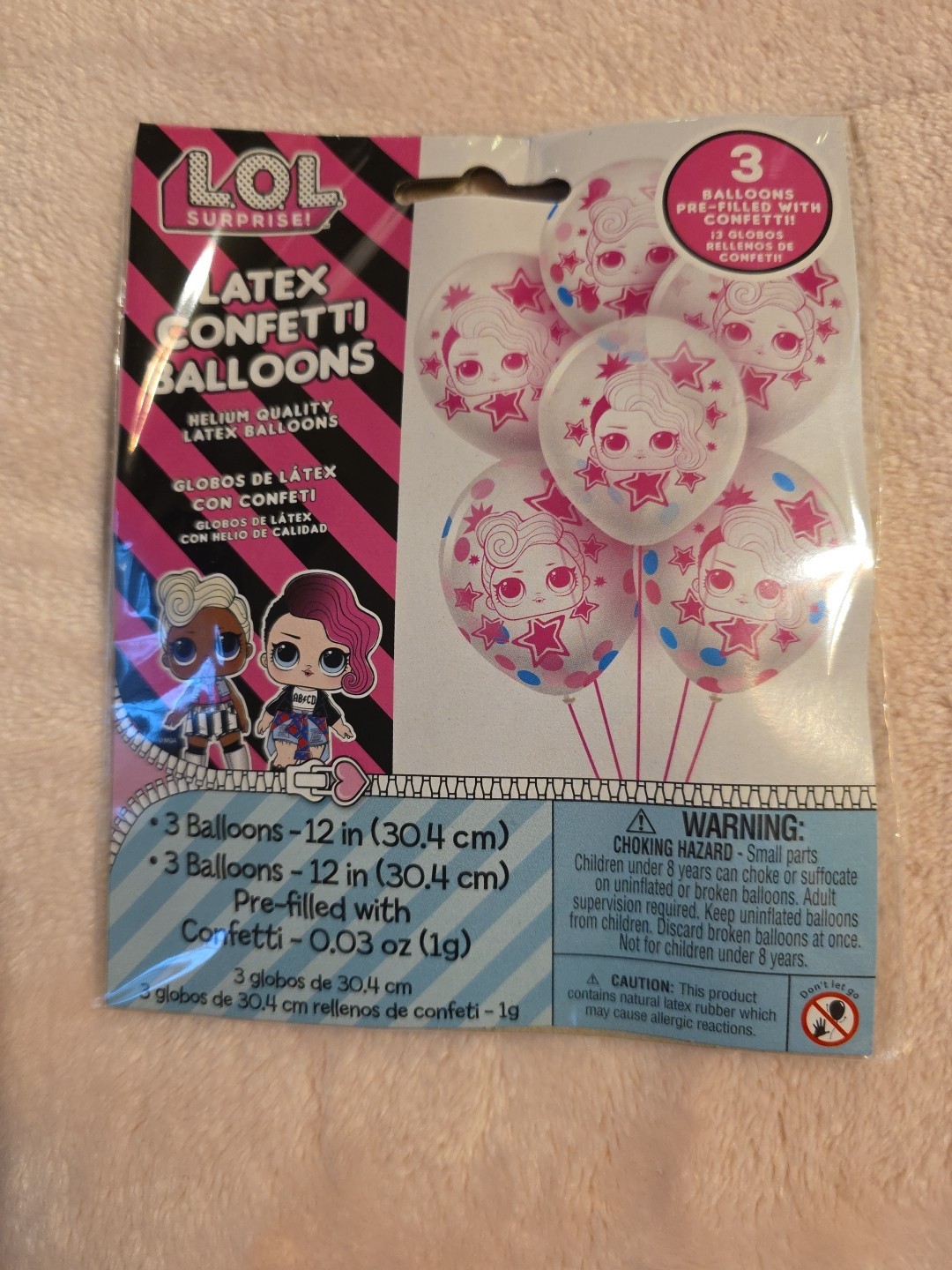 LOL Surprise Latex Balloons, New 6 pcs. 3 with Confetti