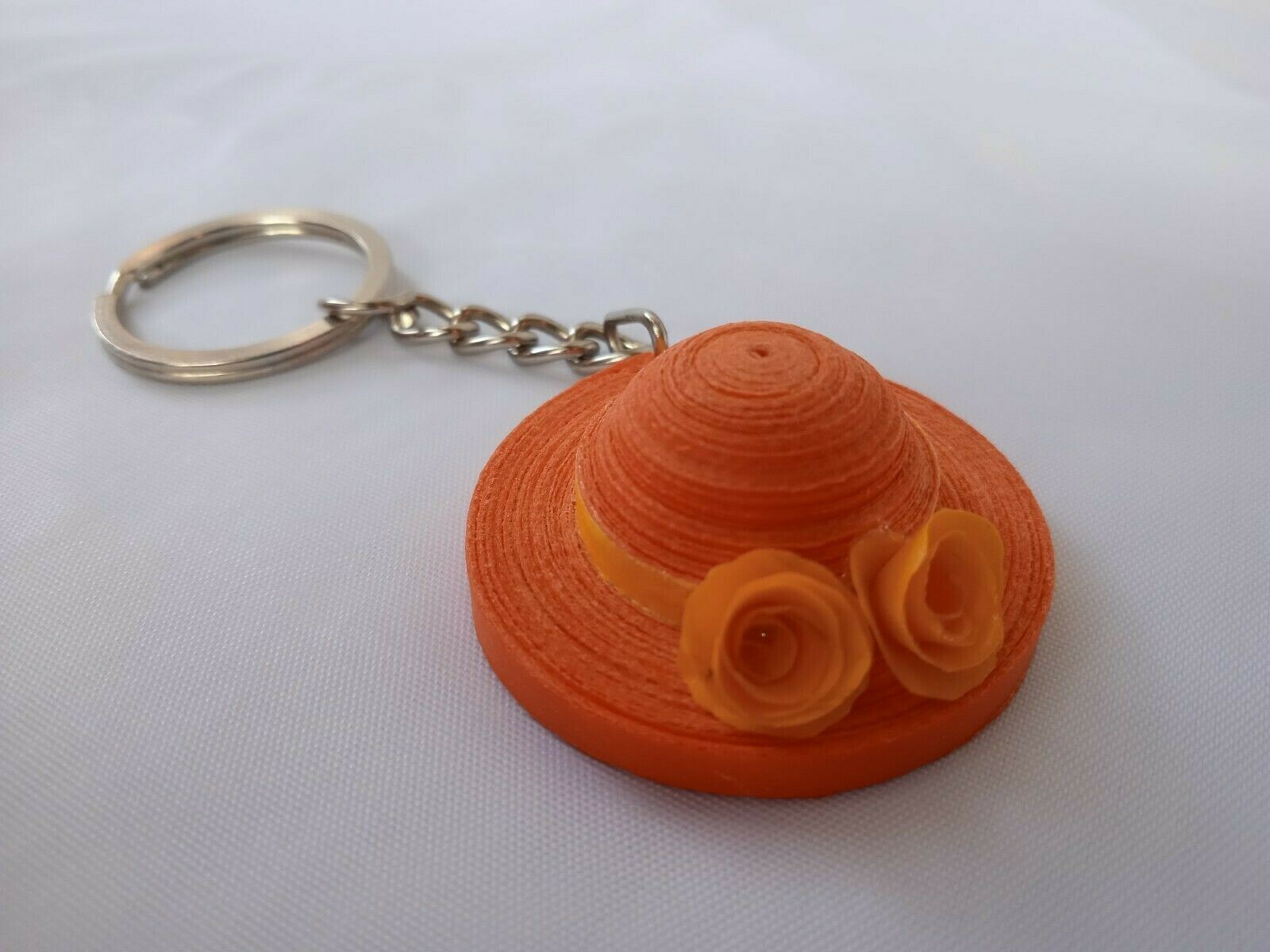 100% Handmade Paper Quilling Orange Hat Key Tag, Key Chain, Ring, Water Resist