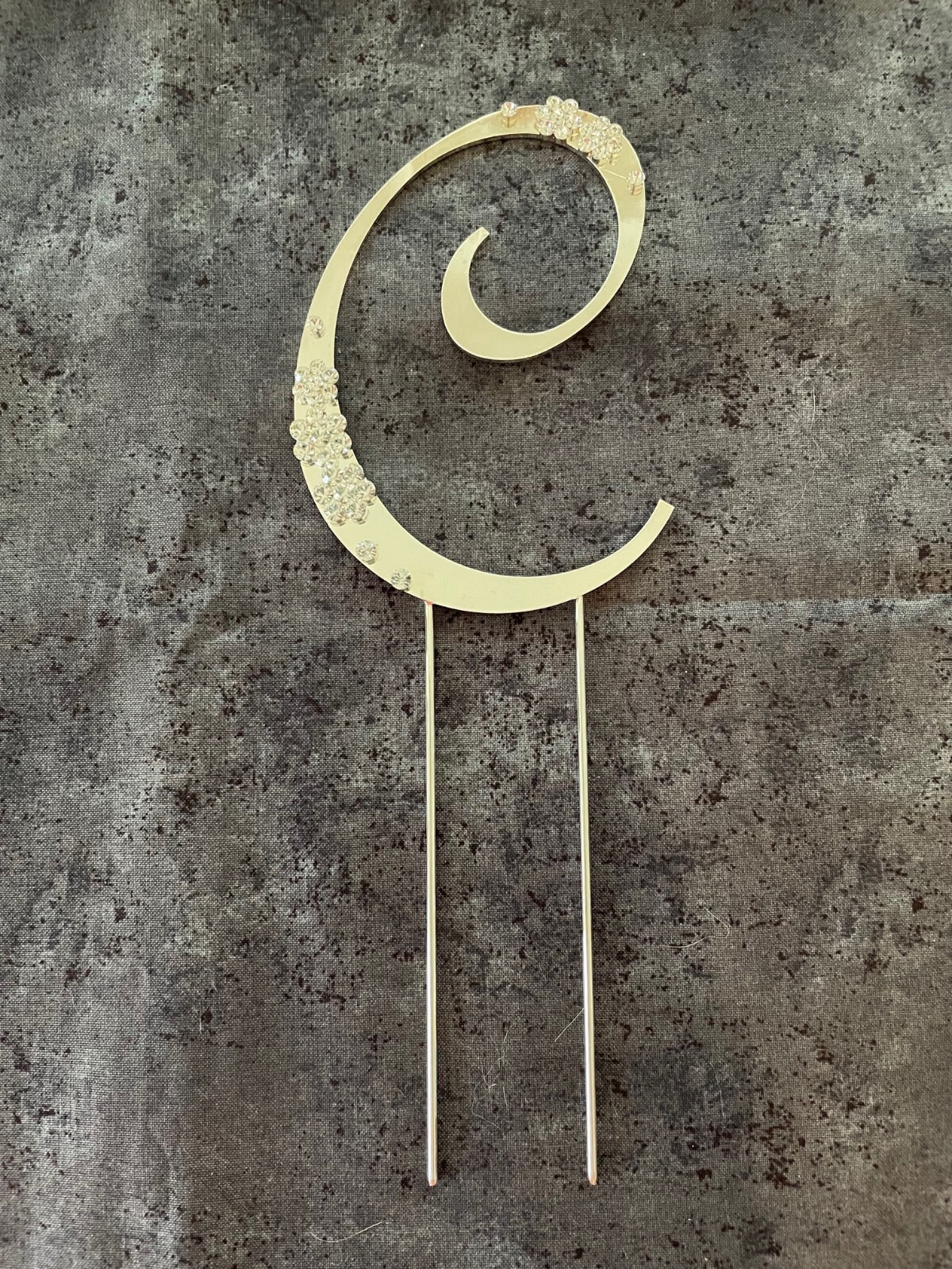 Cake Topper C Initial Silver with Flowers