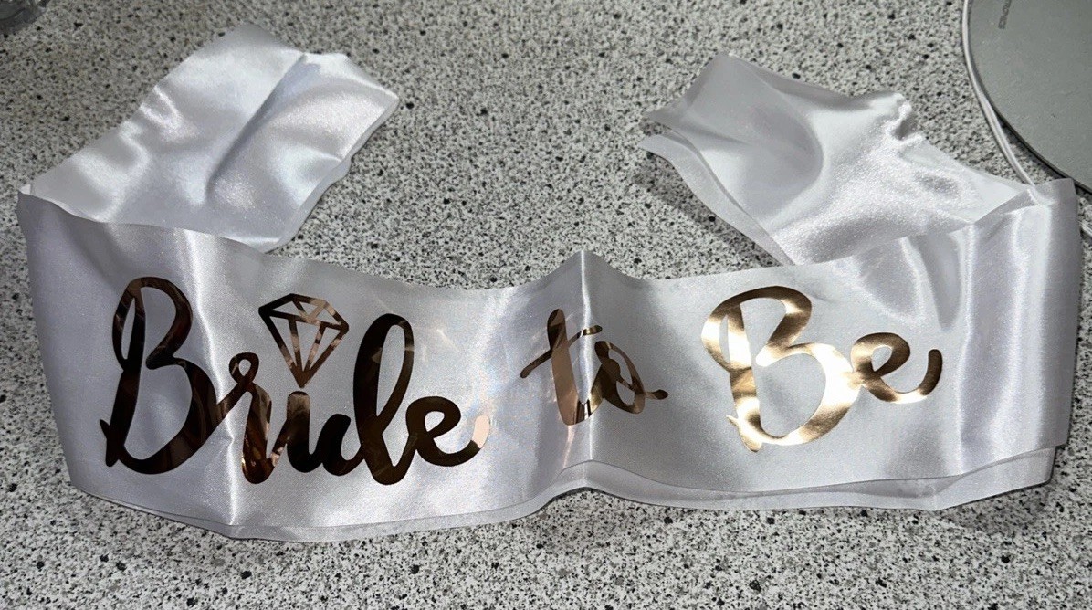 “Bride To Be” Sash White With Rose Gold Lettering