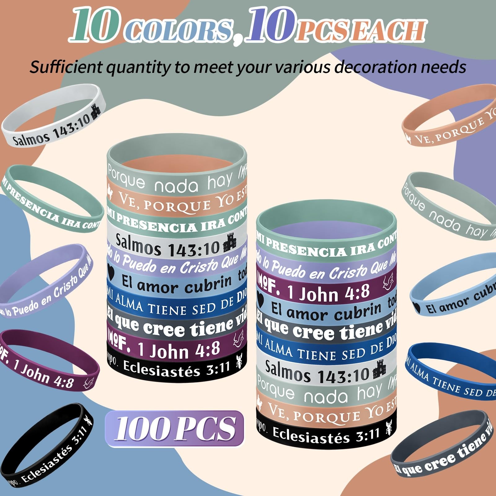 Foilswirl 100 Pcs Spanish Bible Verse Rubber Wristbands Christian Silicone Wr…