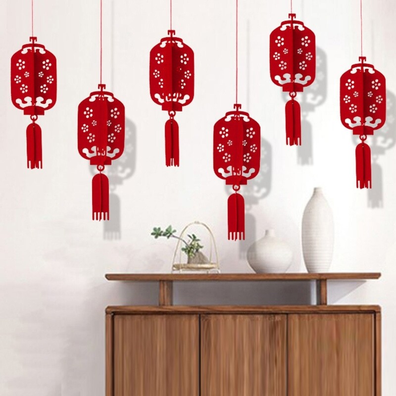 12pcs 3D Lanterns for Traditional Chinese New Year Holiday Celebration Pendant