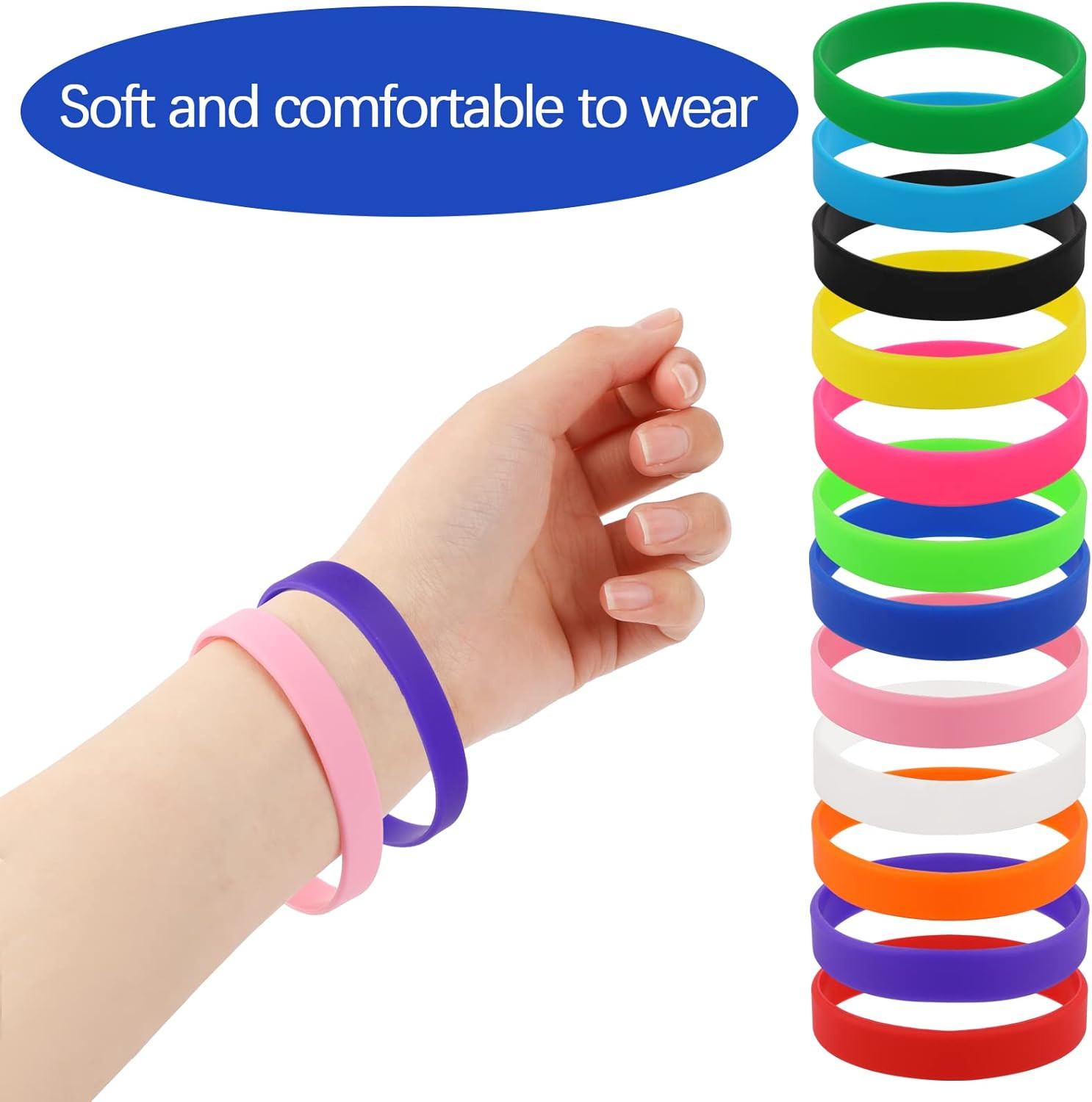 12 Pack Silicone Wrist Bands, Assorted Color Rubber Bracelet Kit for Sports, Gam