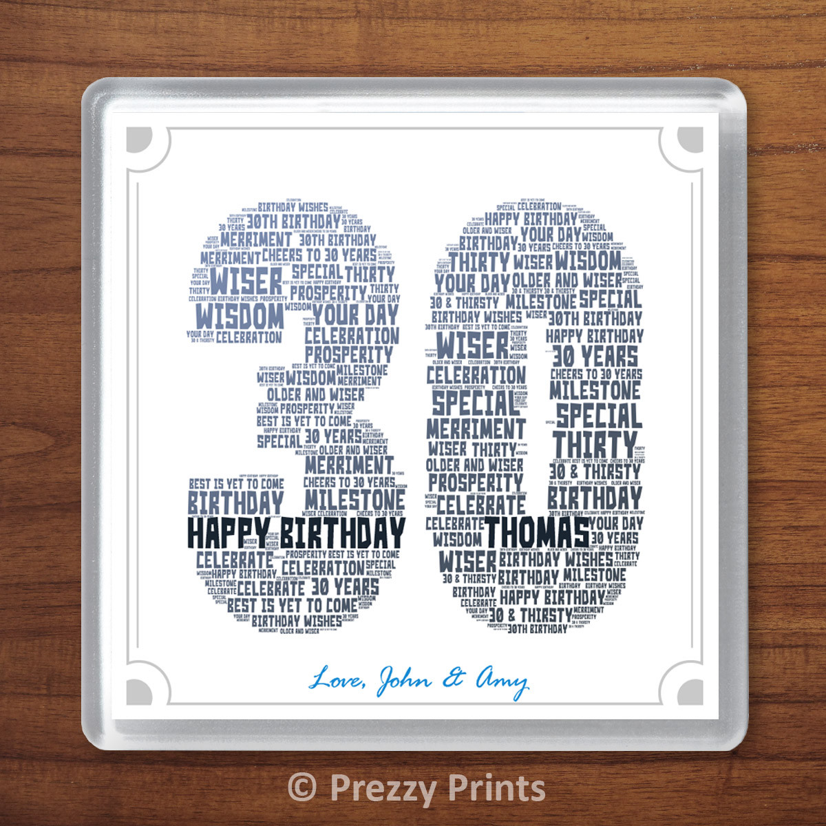30th Birthday Gift Personalised Word Art Drinks Coaster Present 30 Thirty