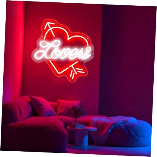 Archery Love Heart Neon Sign Cupid’s Arrow Romantic Decor with Love Sign LOVERS