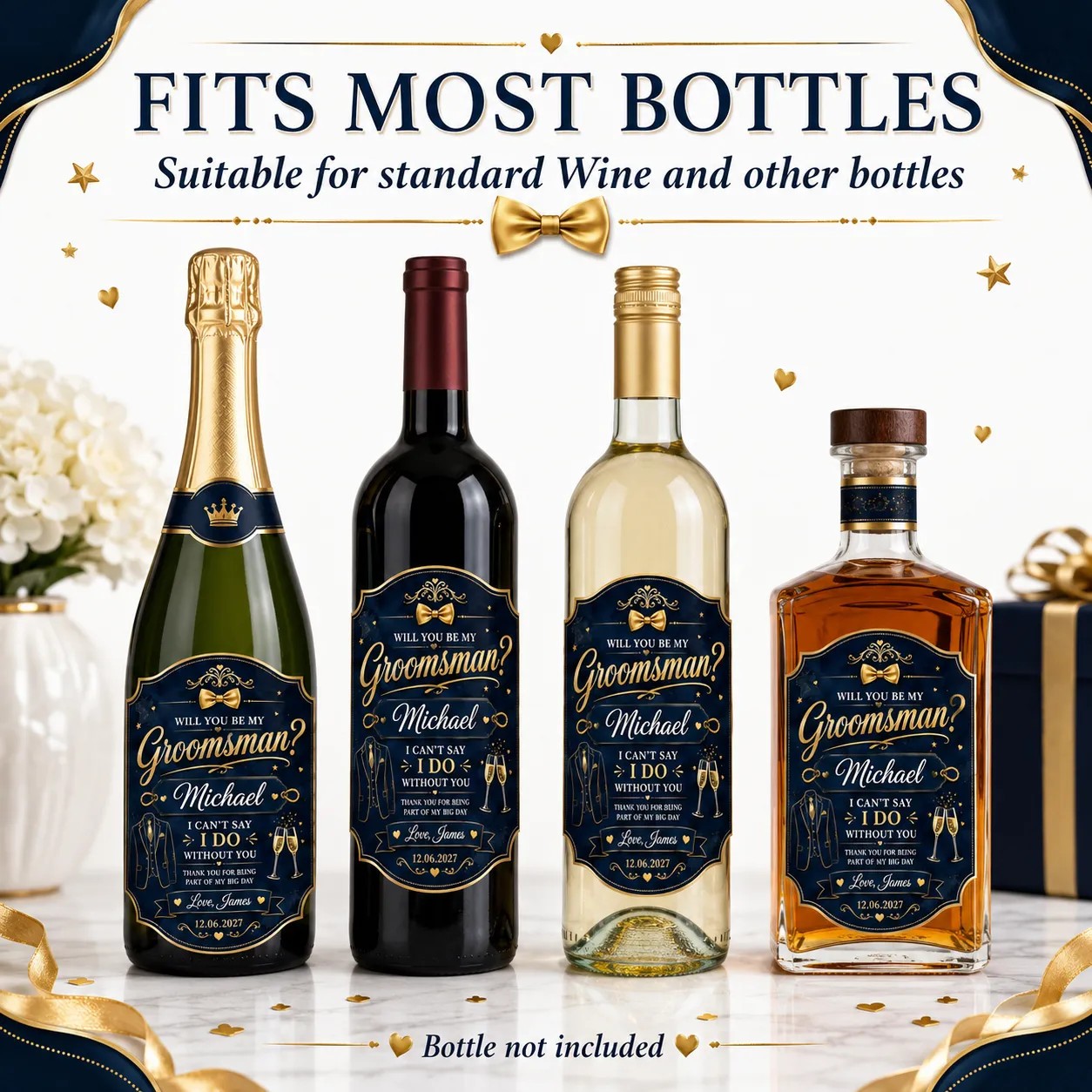 Personalised Groomsman Proposal Bottle Label Sticker Wedding Gift