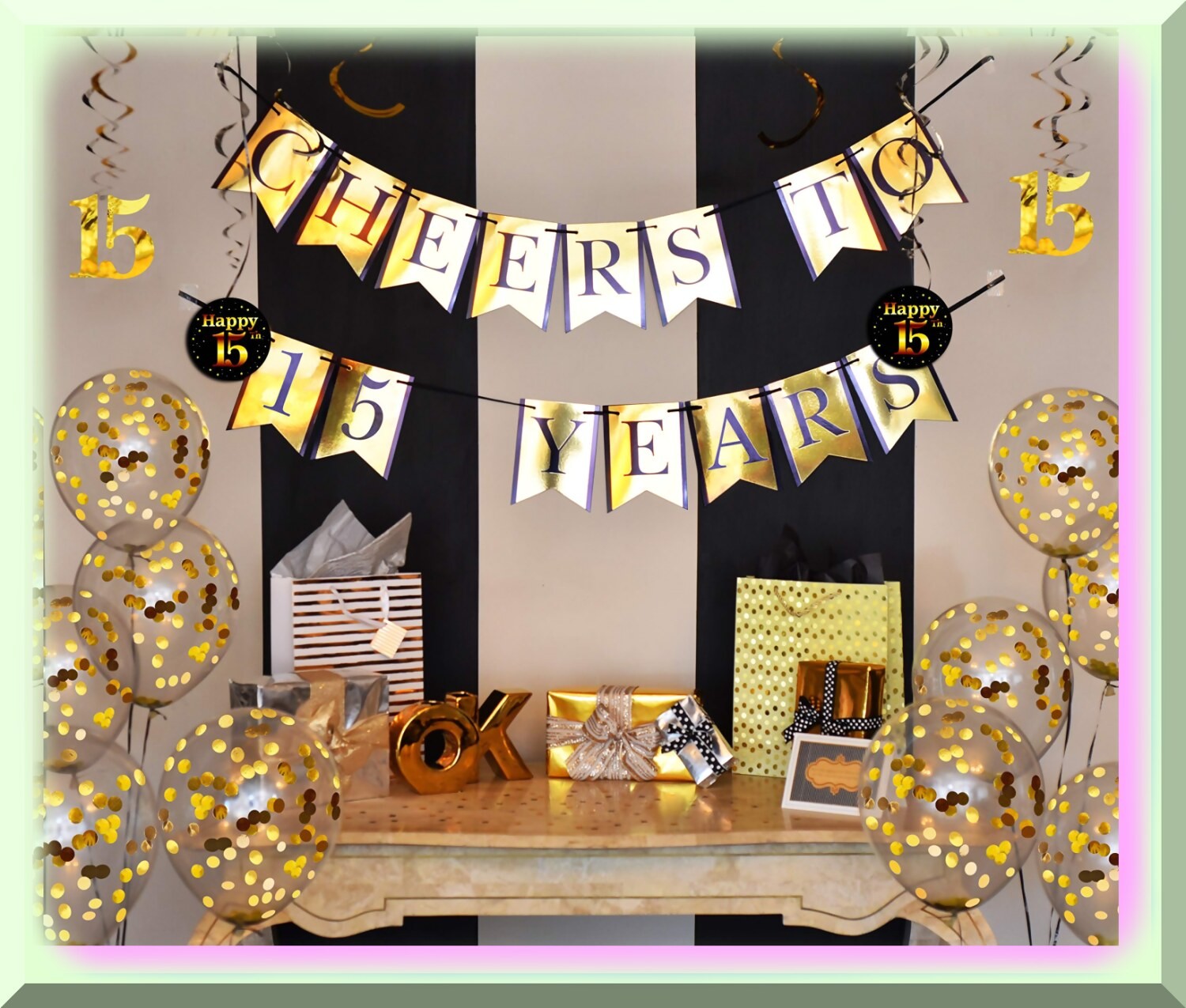 15 Years Party Kit with Banner Balloons and Decorations
