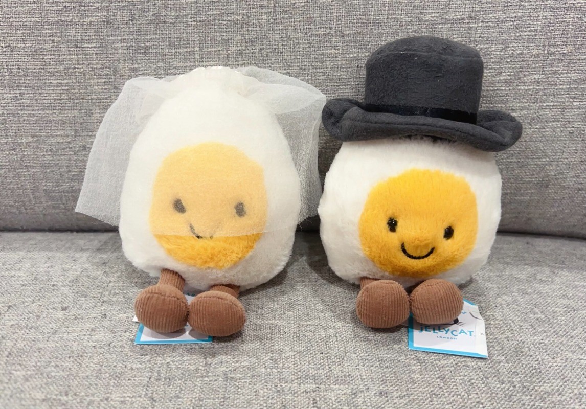Soft Plush Toy 2Pcs Set Boiled Egg Bride and Groom Couple Plush Toys Gift