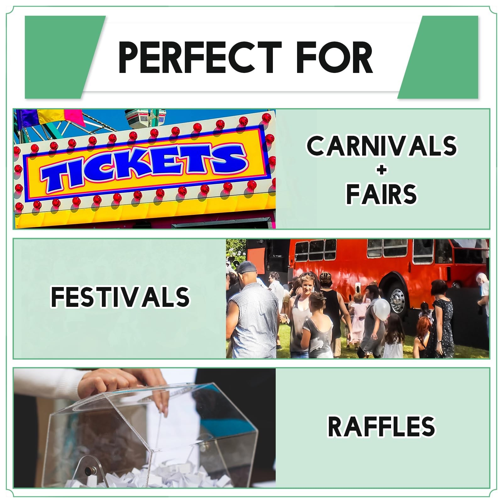 1000 PCS Large Green Raffle Tickets Rolls Blank Entry Form Name Phone Event