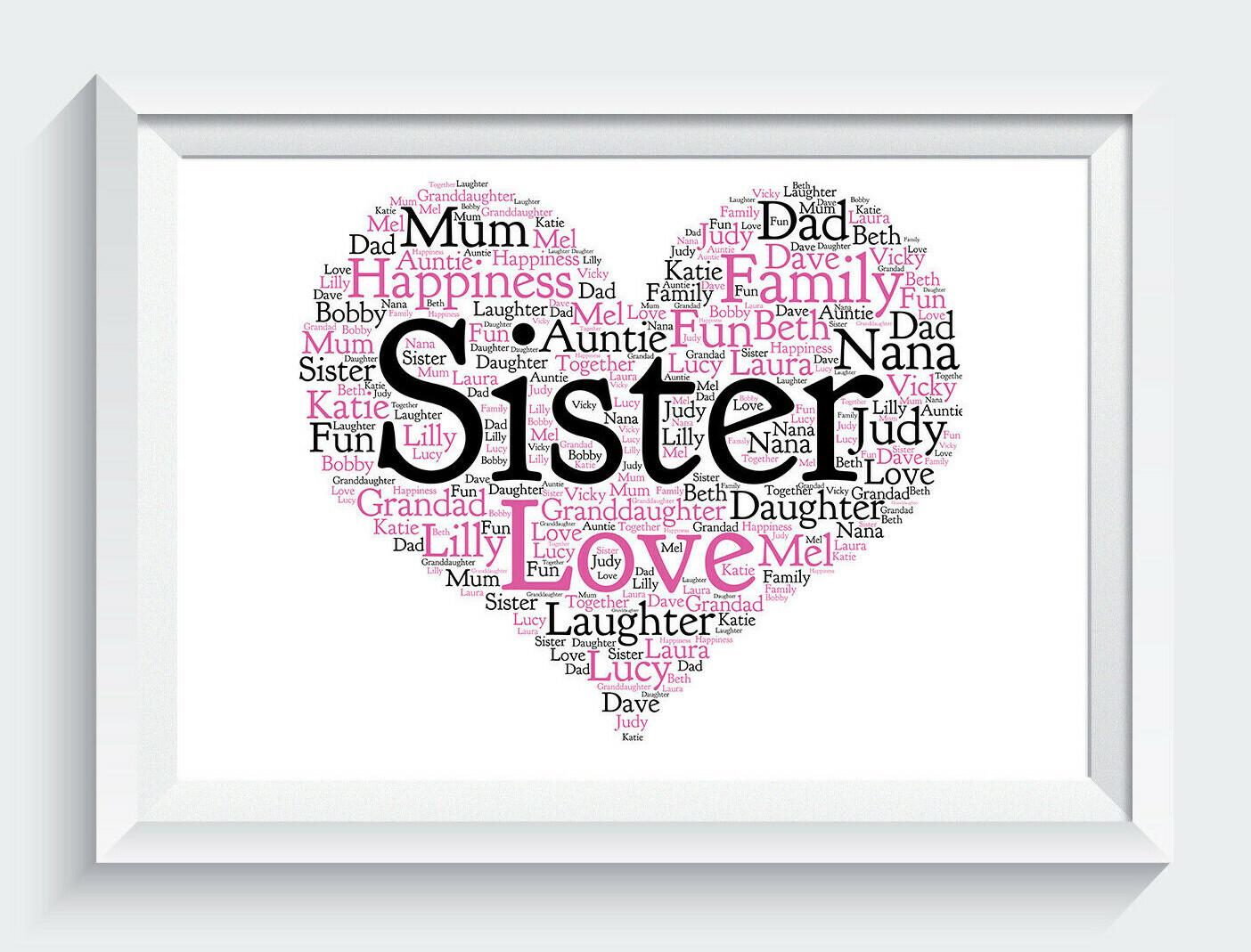 Personalised Love Heart Word Art Birthday Family A4 Print ONLY Unframed Gift