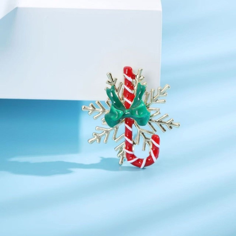 Classical Christmas Brooch Pin Alloy Snowflake Cane Design For Seasonal Styling