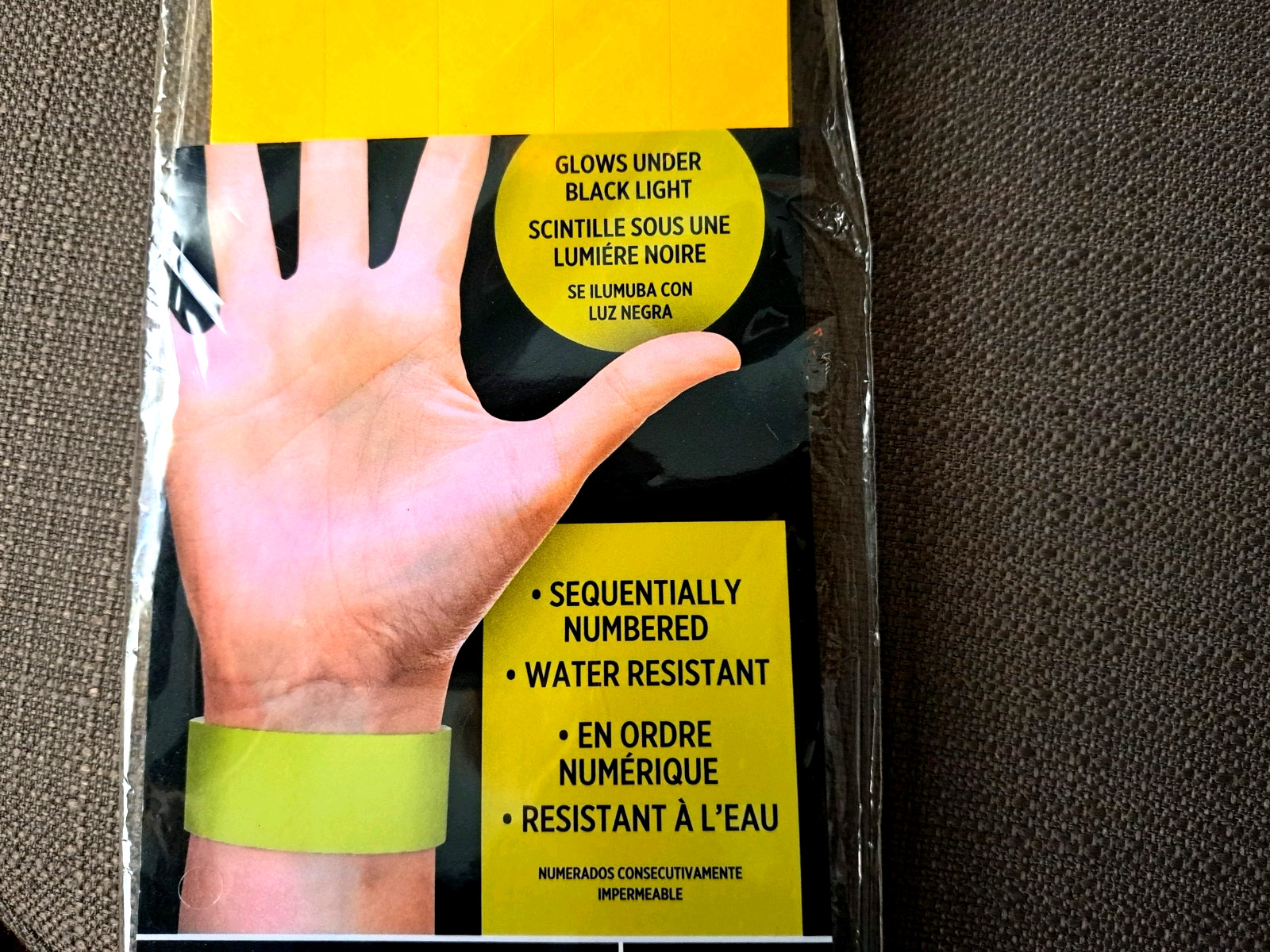 500 PARTY Yellow Paper Wristbands – Water Resistent – Sequentially Numbered