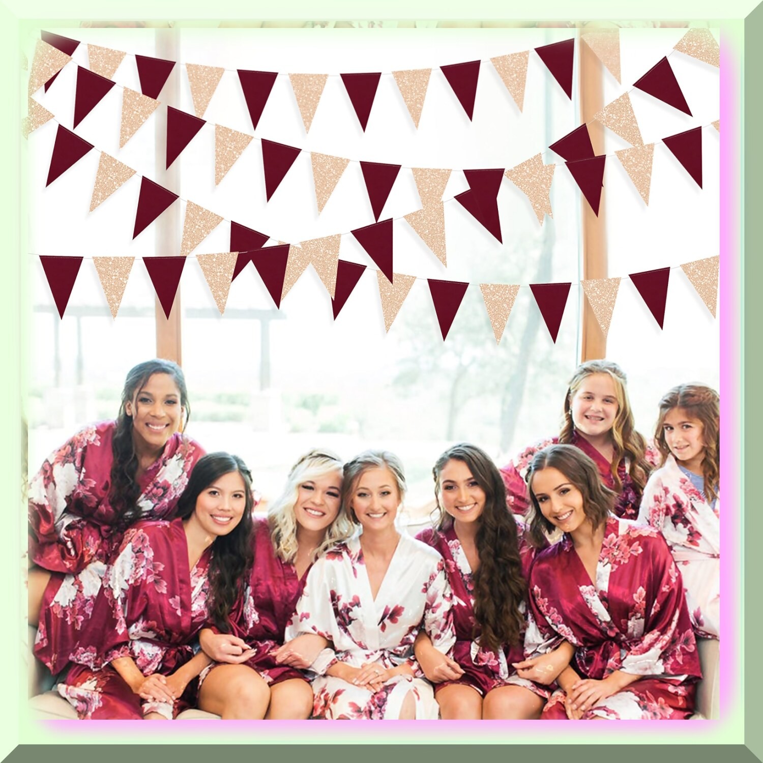 Maroon Champagne Gold Triangle Banner for Celebrations