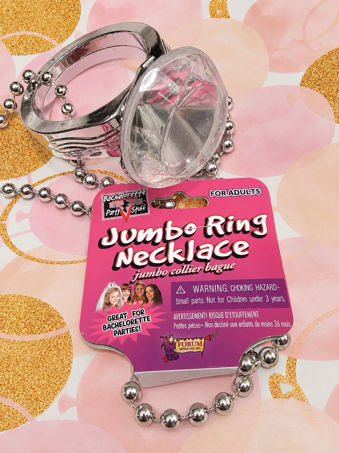 Bachelorette Party Faux Diamond Ring Necklace Bride Engaged Bridal Shower