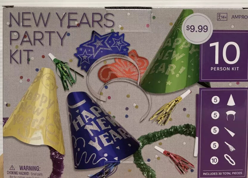 New Years 30 Person Party Kit, Reusable, Black Gold Silver White Multicolor