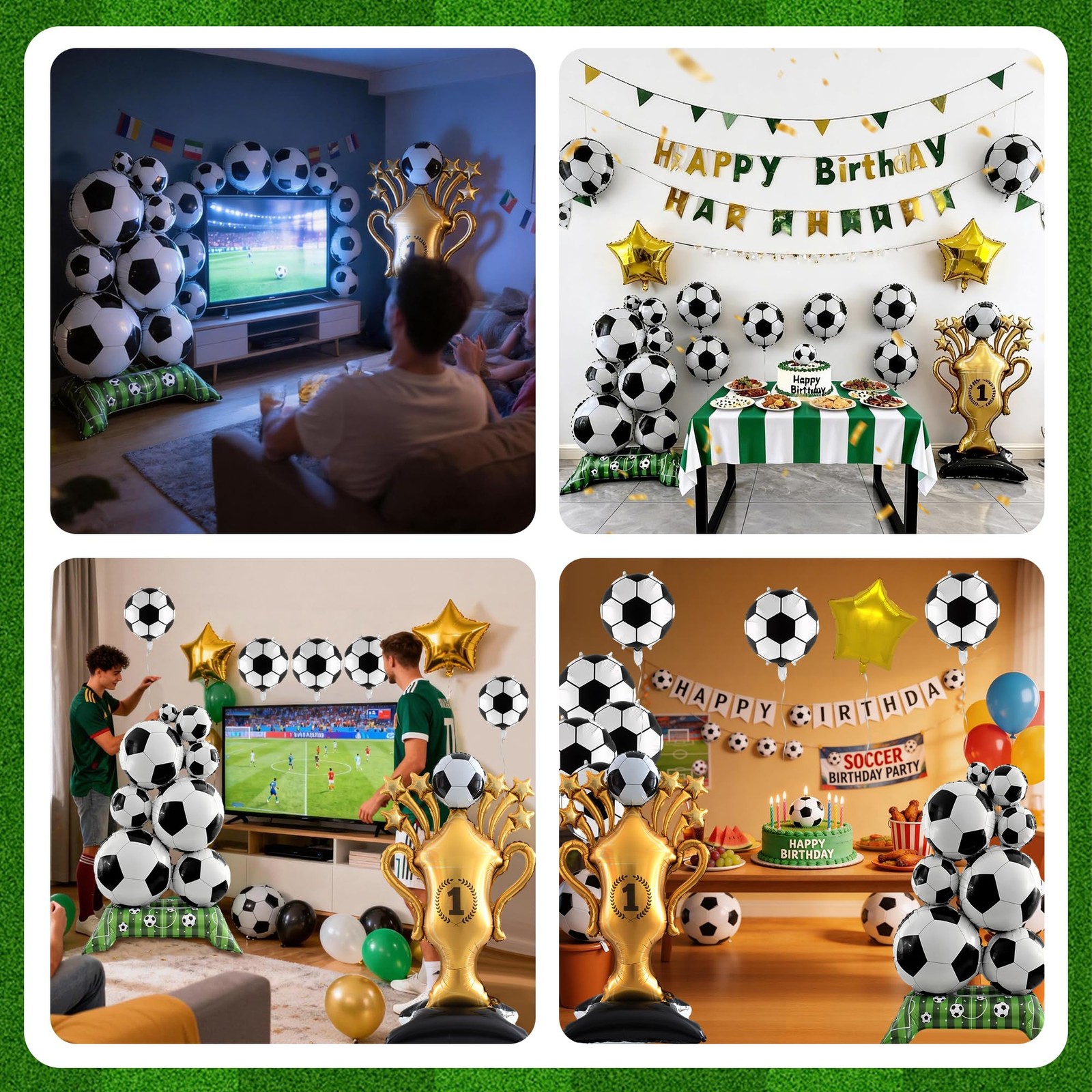 10PCS Soccer Balloons Set – Large Balloon Large, White Gold and Black