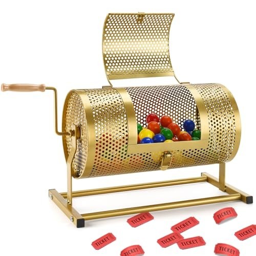 Heavy Duty Raffle Drum Spinner Cage with Silent Handle & Thick Ticket Box for Lo