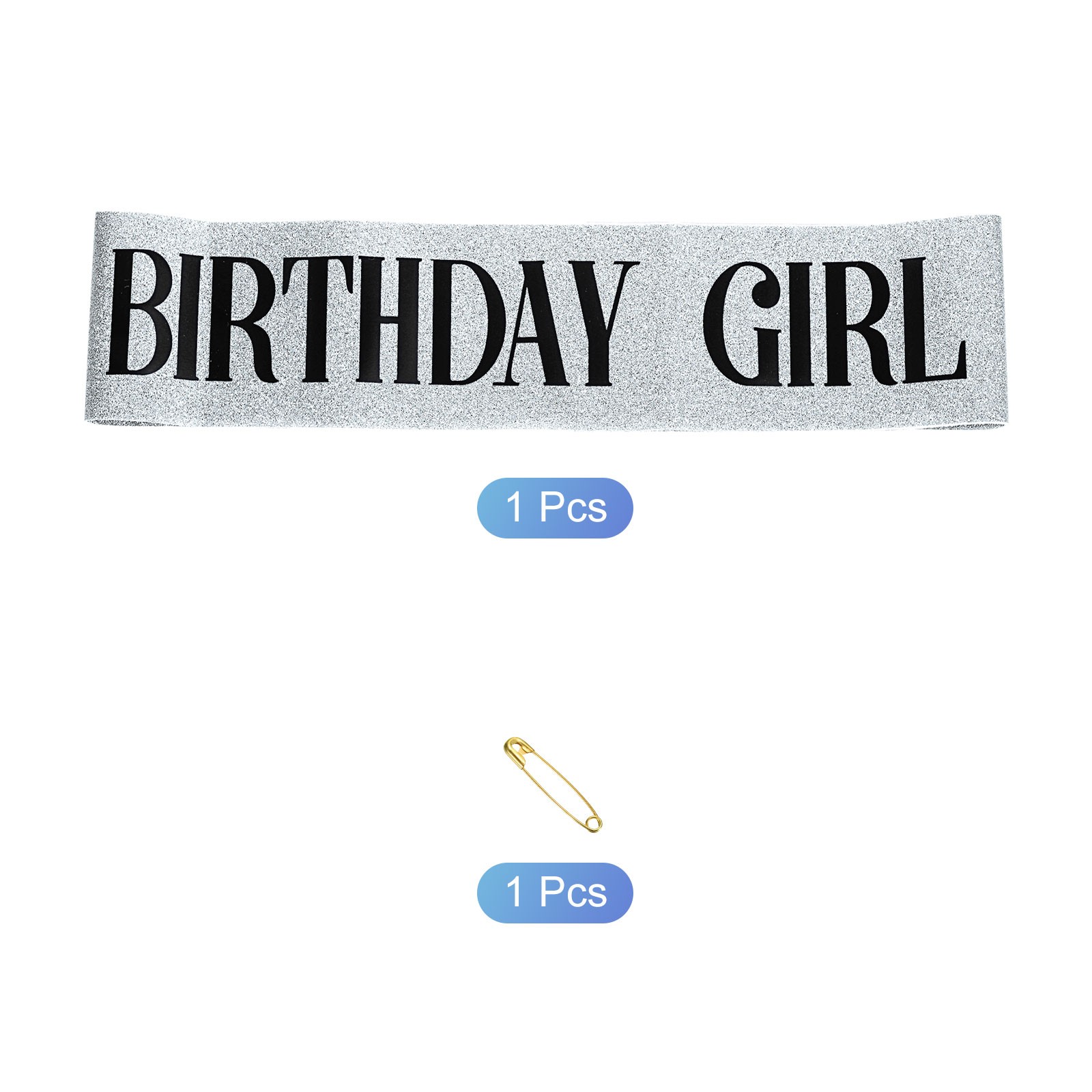 Birthday Sash, 1Pcs Personalized Sash Elegant Birthday Sash, Silver, Black