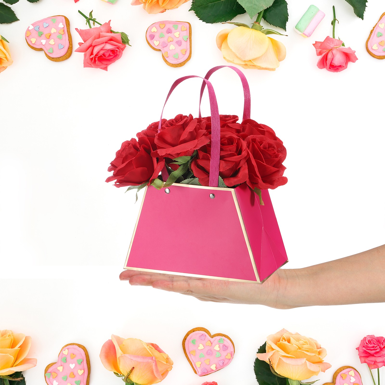 Paper Flower Gift Bags, 24 Pcs Paper Bouquet Flower Gift Bag, Light Pink