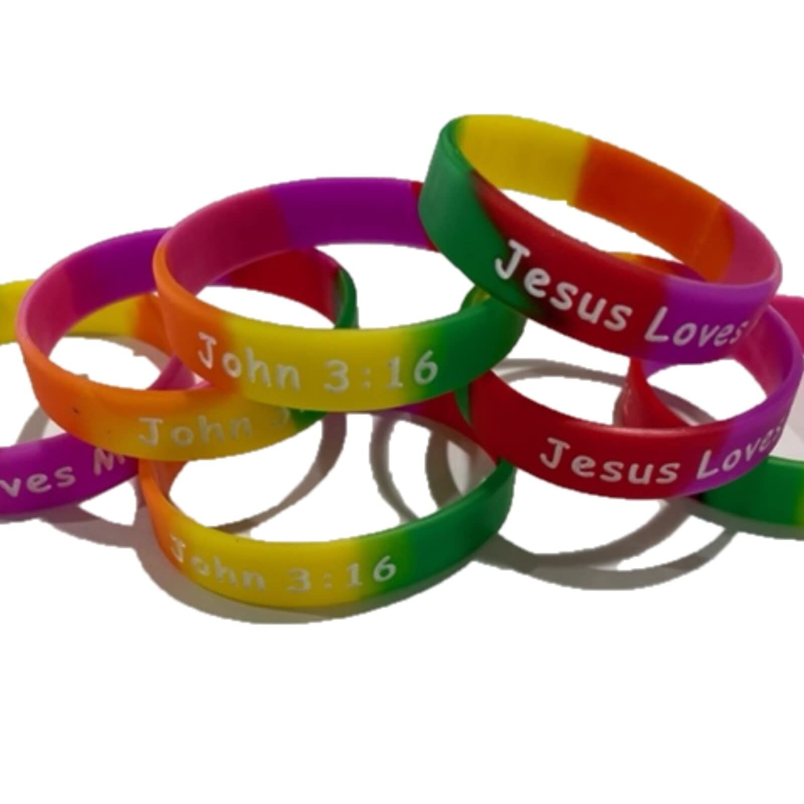 100 Bulk Count Jesus Loves Me John 3:16 Silicone Wristband Bracelets – Church…
