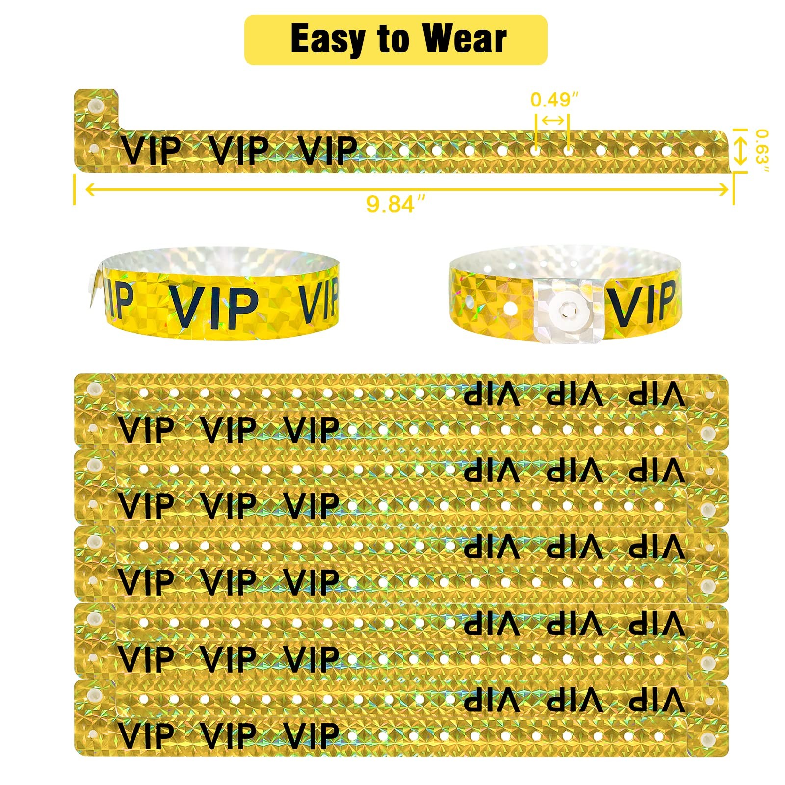 500 PCS Holographic VIP Plastic Party Wristbands Gold Vinyl Events Club Music