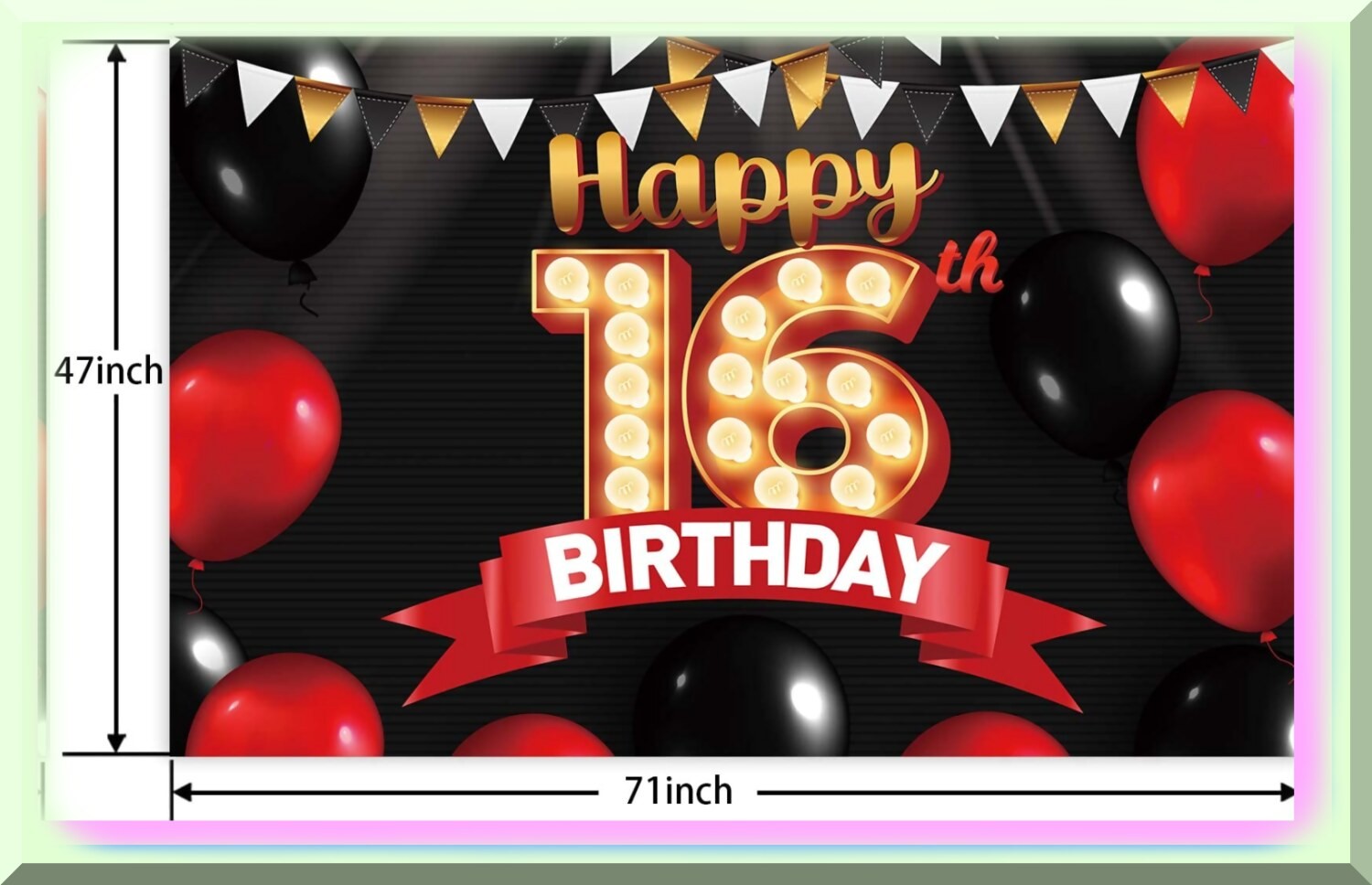 Sweet 16 Black and Gold Celebration Decor Banner