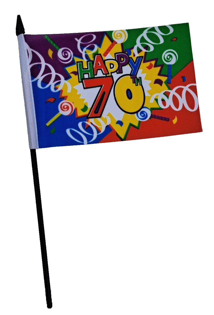 70th Birthday Small Hand Flag (6″ x 4″)
