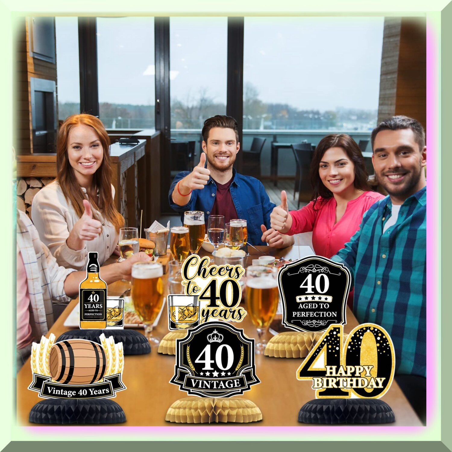 Vintage Whiskey 40th Birthday Honeycomb Centerpieces