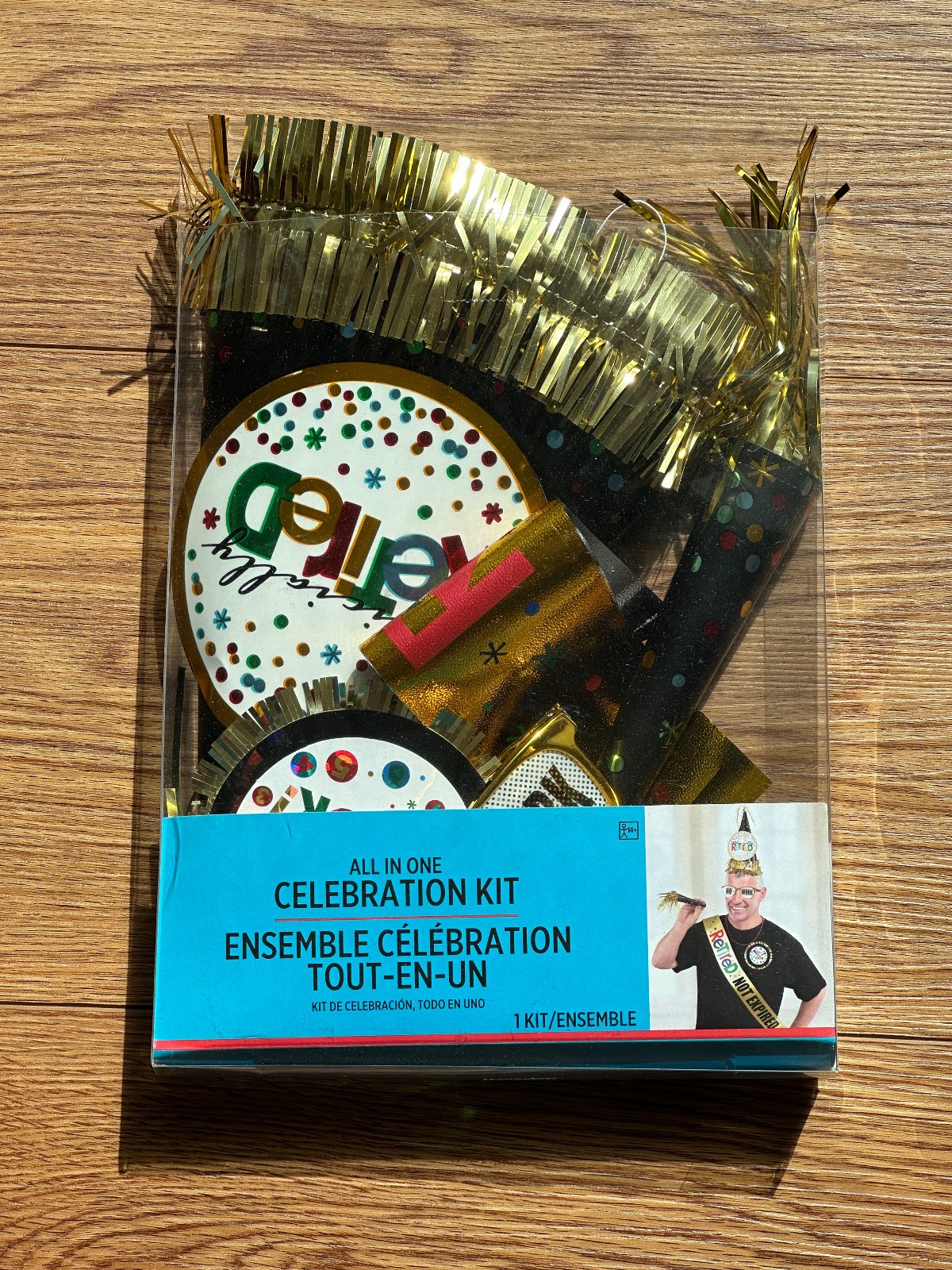 6 Piece Retirement Celebration Party Kit (Horn-Hat-Sash-Button-Glasses-Beads)
