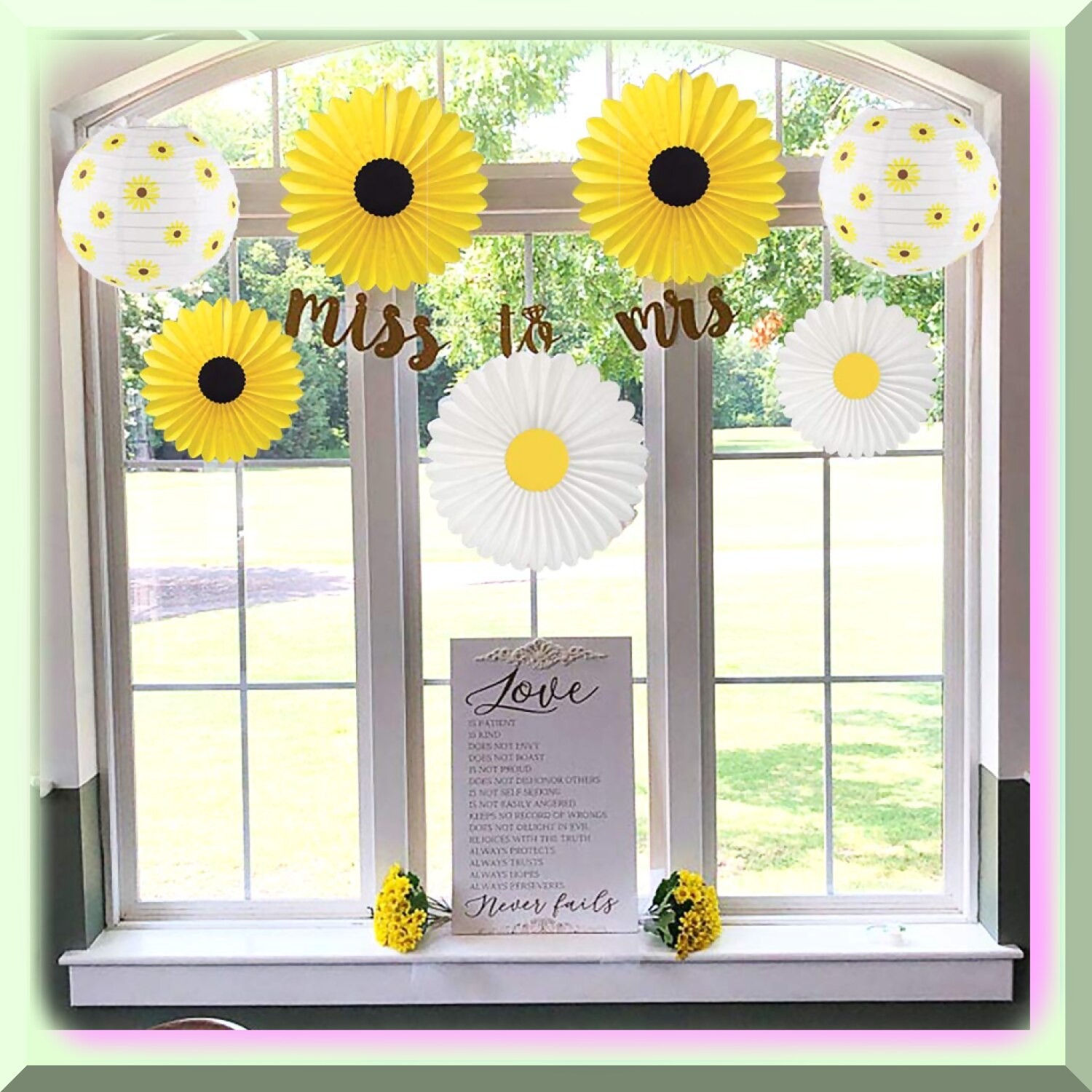 Sunflower Party Decorations with Paper Fans and Lanterns
