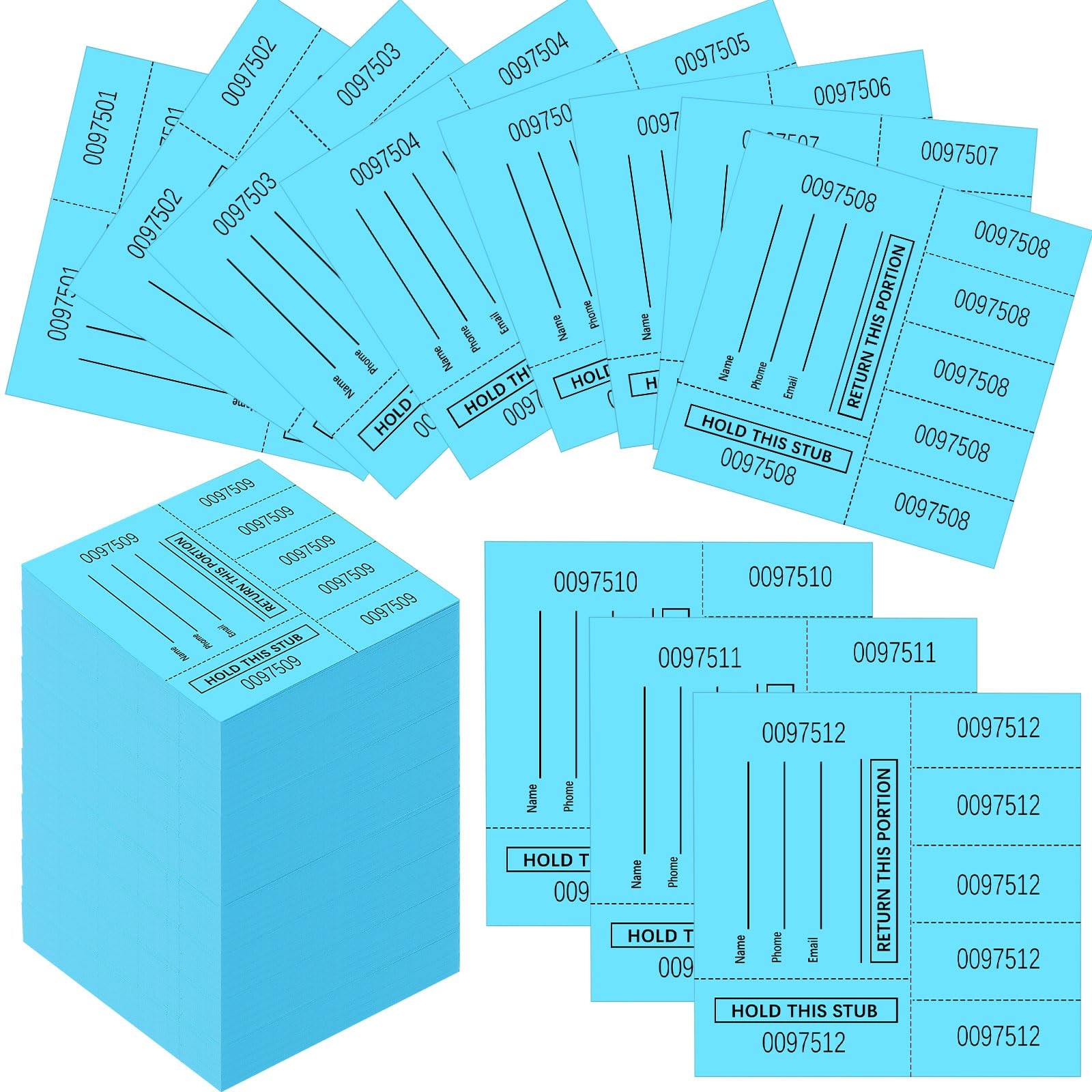 1000 Sheet 5 Bid Raffle Auction Tickets Numbered Tags Fundraiser Lake Blue