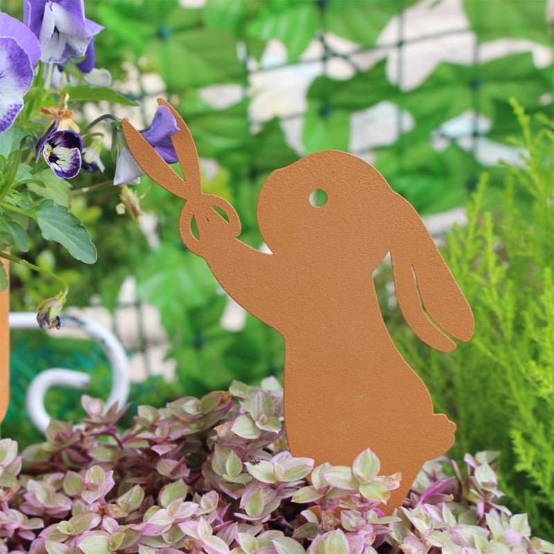 Metal Stake Rabbit Plant for Indoor and Outdoor Figurines Rabbit Sculpture