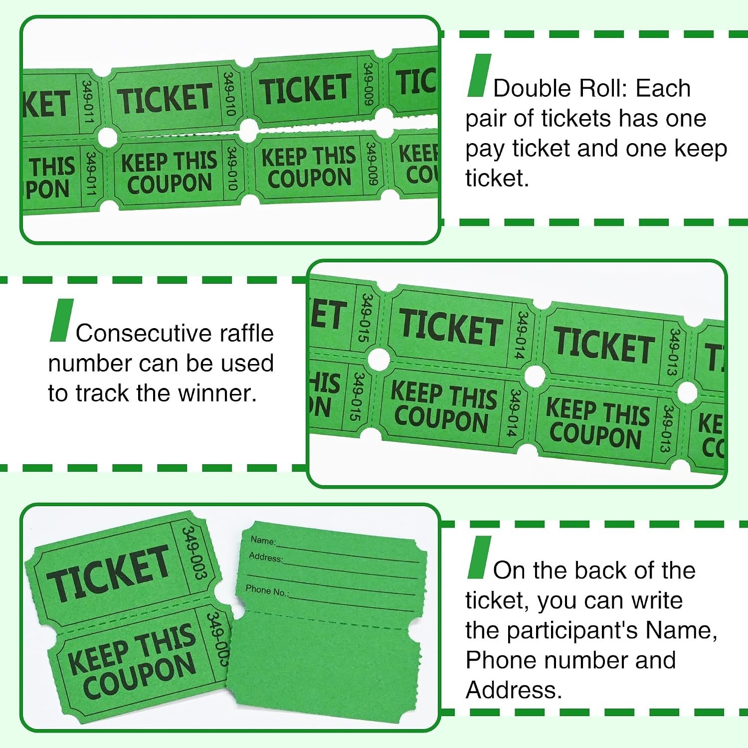 ESSENTIAL 500 Raffle Tickets Double Roll, Raffle Tickets Roll with Name and Phon