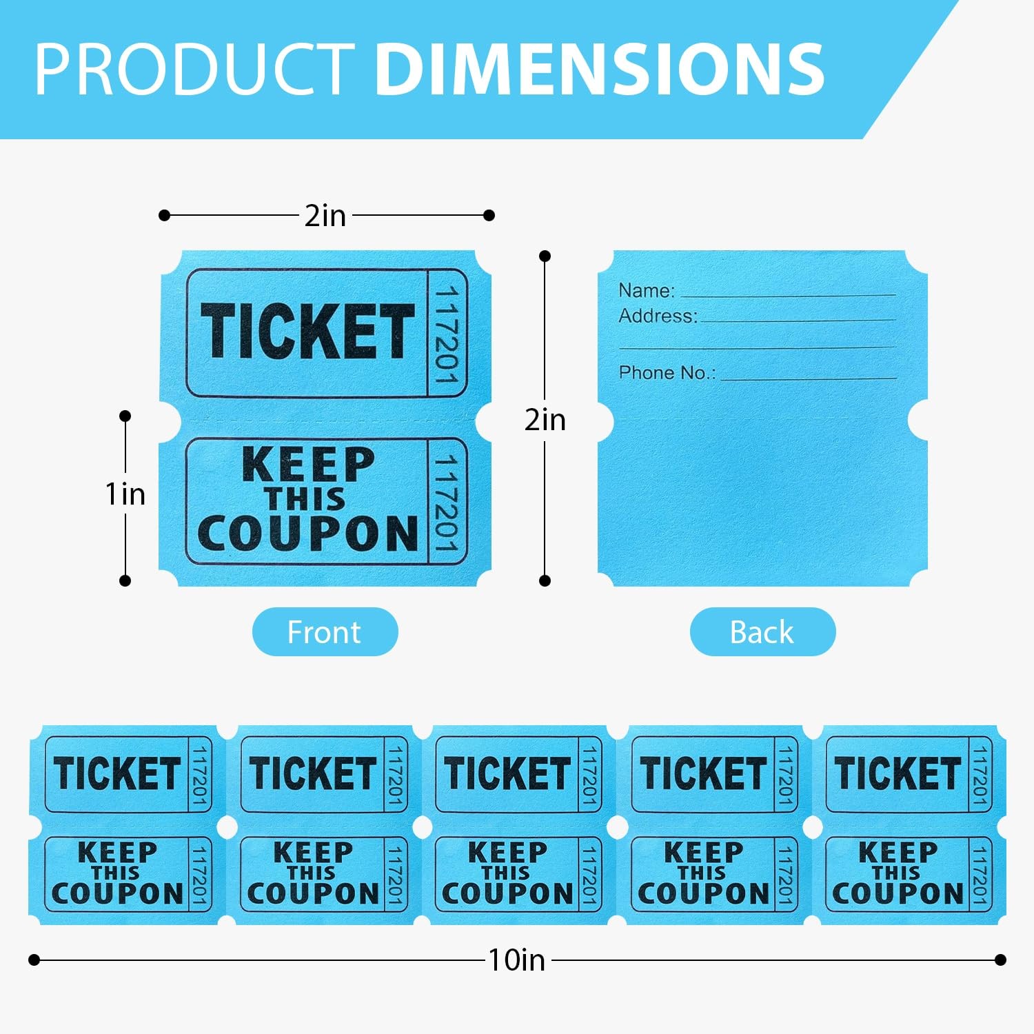 200PCS Double Roll Raffle Tickets-50/50 Raffle Tickets with Perforated Lines and