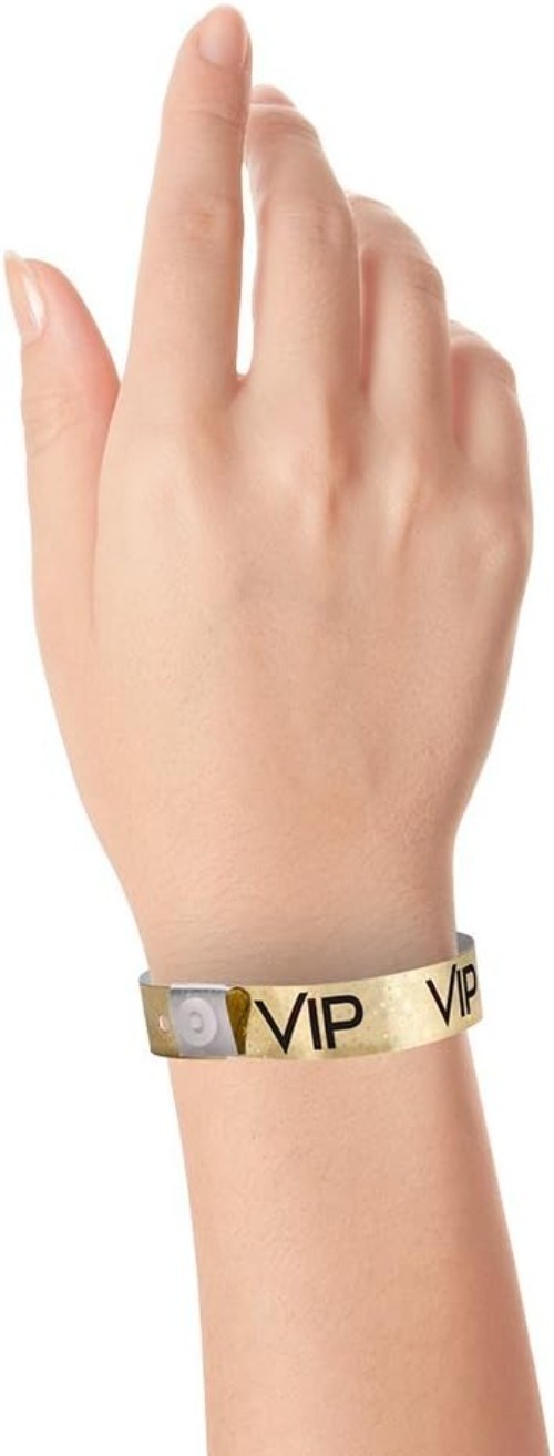 100 Durable Holographic Gold VIP Wristbands – Ideal for Events & Crowd Control